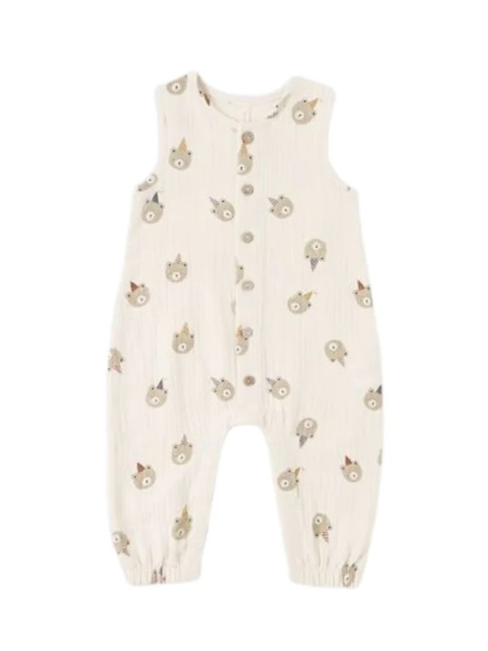 Neutral Cream Organic Cotton Woven Jumpsuit Party Hat Bears 2T 3T